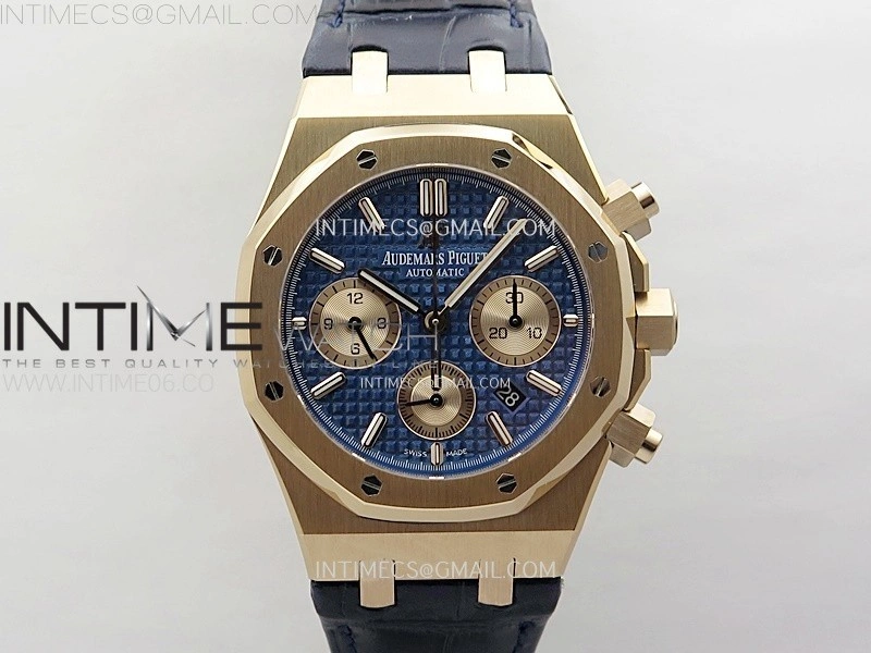 Royal Oak Chrono 26331ST RG IPF 1:1 Best Edition Blue Dial rose gold subdial on Blue Leather Strap A7750