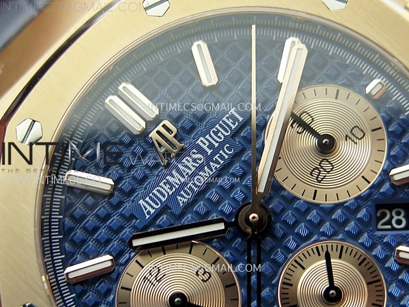 Royal Oak Chrono 26331ST RG IPF 1:1 Best Edition Blue Dial rose gold subdial on Blue Leather Strap A7750