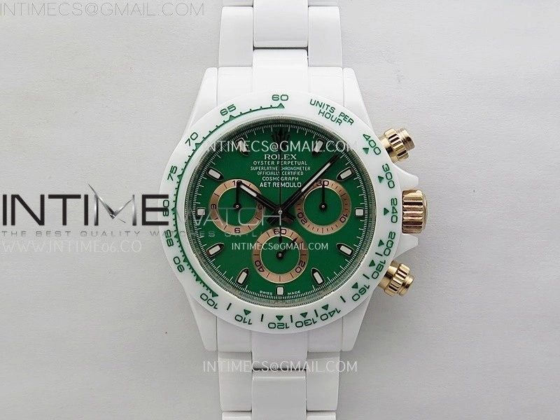 Daytona AET Solid White Ceramic Case and Bracelet N6F 1:1 Best Edition Green Dial On DD4801