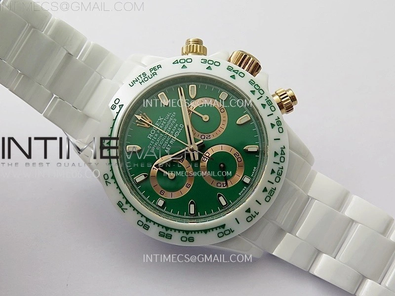 Daytona AET Solid White Ceramic Case and Bracelet N6F 1:1 Best Edition Green Dial On DD4801