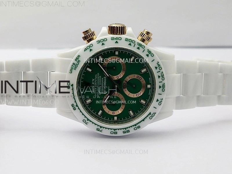 Daytona AET Solid White Ceramic Case and Bracelet N6F 1:1 Best Edition Green Dial On DD4801