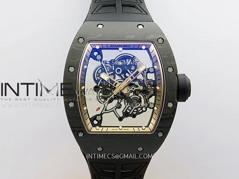 RM055 RG Inner Bezel Black Crown NTPT ZF 1:1 Best Edition Skeleton Dial On Black Shark Rubber Strap RMUL2 Super Clone