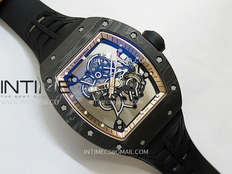 RM055 RG Inner Bezel Black Crown NTPT ZF 1:1 Best Edition Skeleton Dial On Black Shark Rubber Strap RMUL2 Super Clone