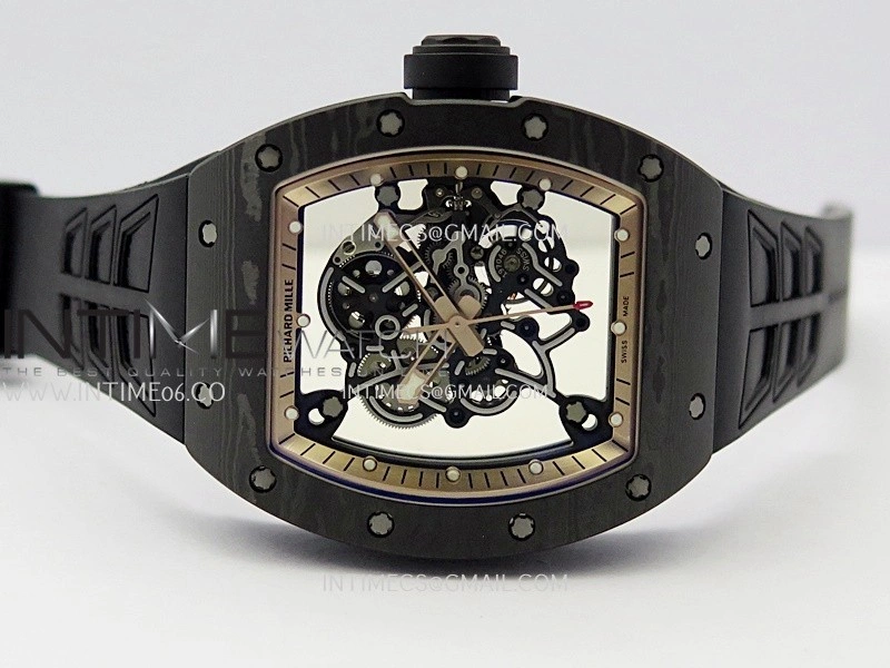 RM055 RG Inner Bezel Black Crown NTPT ZF 1:1 Best Edition Skeleton Dial On Black Shark Rubber Strap RMUL2 Super Clone