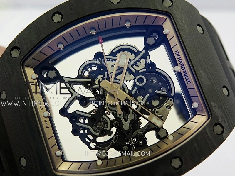 RM055 RG Inner Bezel Black Crown NTPT ZF 1:1 Best Edition Skeleton Dial On Black Shark Rubber Strap RMUL2 Super Clone