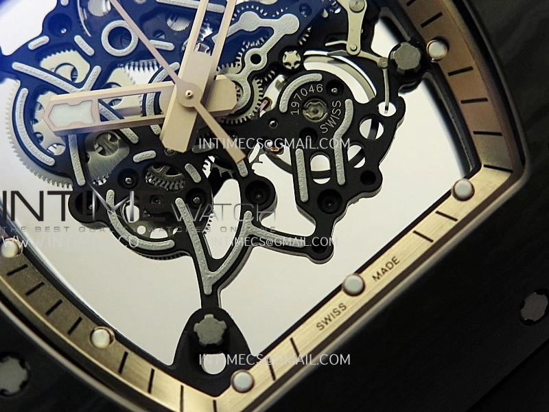 RM055 RG Inner Bezel Black Crown NTPT ZF 1:1 Best Edition Skeleton Dial On Black Shark Rubber Strap RMUL2 Super Clone