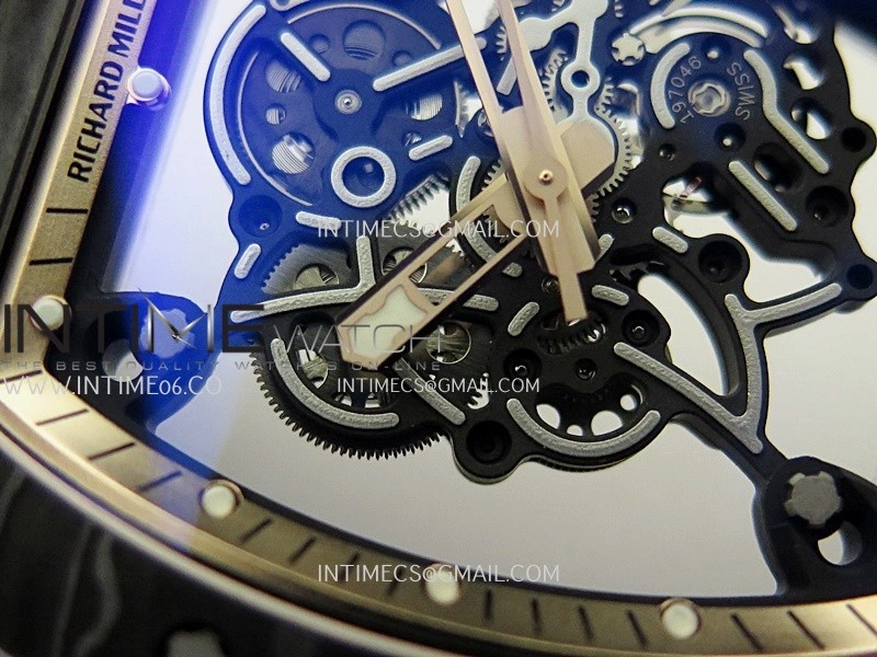RM055 RG Inner Bezel Black Crown NTPT ZF 1:1 Best Edition Skeleton Dial On Black Shark Rubber Strap RMUL2 Super Clone