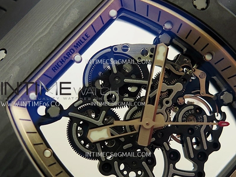 RM055 RG Inner Bezel Black Crown NTPT ZF 1:1 Best Edition Skeleton Dial On Black Shark Rubber Strap RMUL2 Super Clone