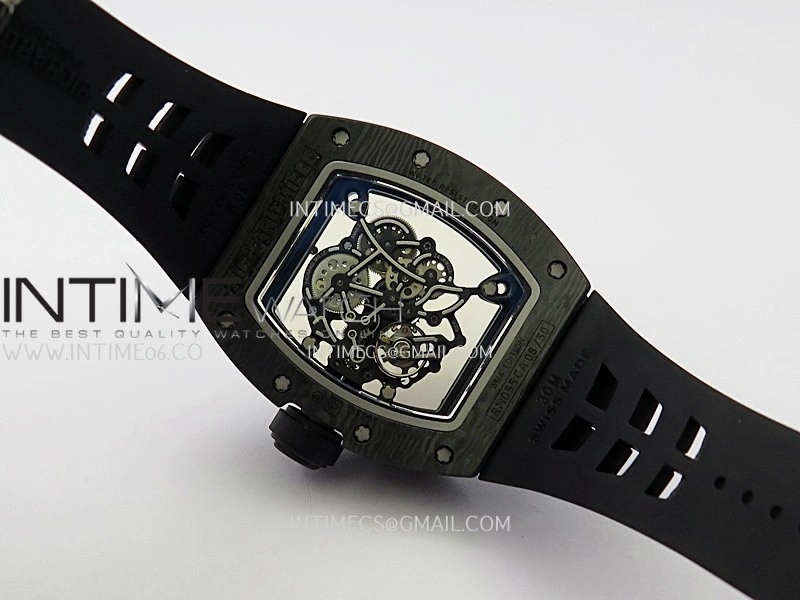 RM055 RG Inner Bezel Black Crown NTPT ZF 1:1 Best Edition Skeleton Dial On Black Shark Rubber Strap RMUL2 Super Clone