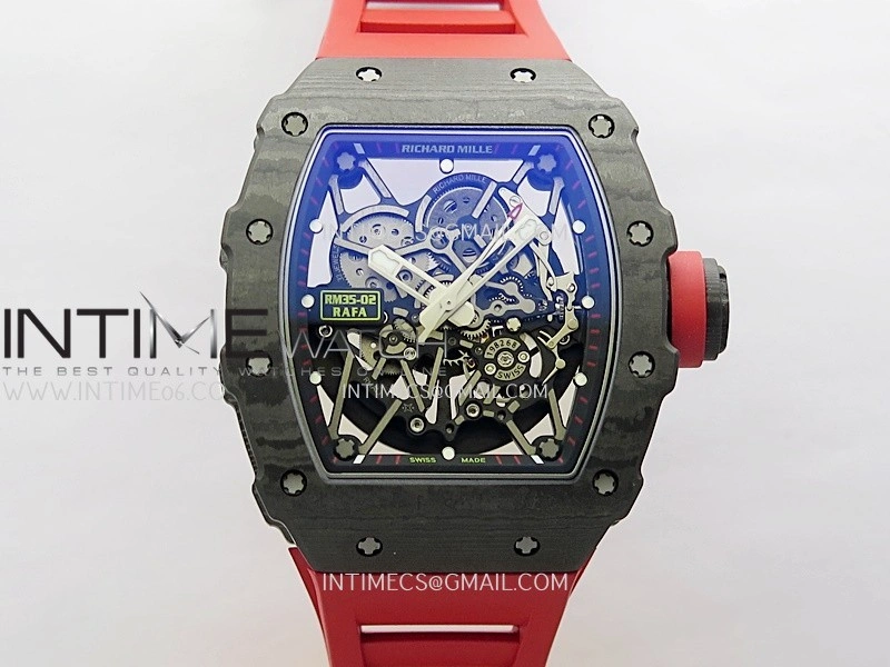 RM035-02 Real Black NTPT ZF 1:1 Best Edition Skeleton Dial On Red Rubber Strap Real Super Clone RMAL1 V7