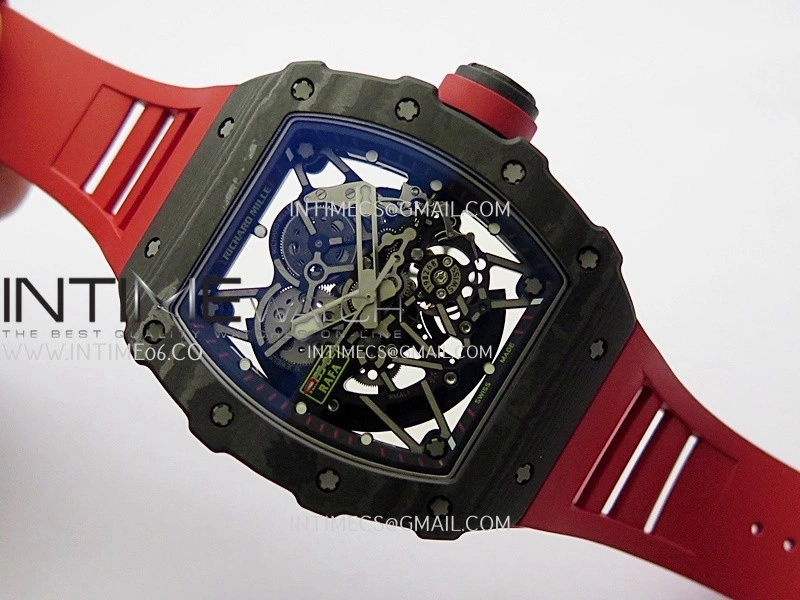 RM035-02 Real Black NTPT ZF 1:1 Best Edition Skeleton Dial On Red Rubber Strap Real Super Clone RMAL1 V7