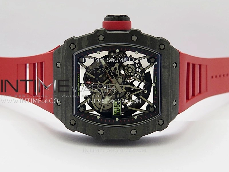 RM035-02 Real Black NTPT ZF 1:1 Best Edition Skeleton Dial On Red Rubber Strap Real Super Clone RMAL1 V7