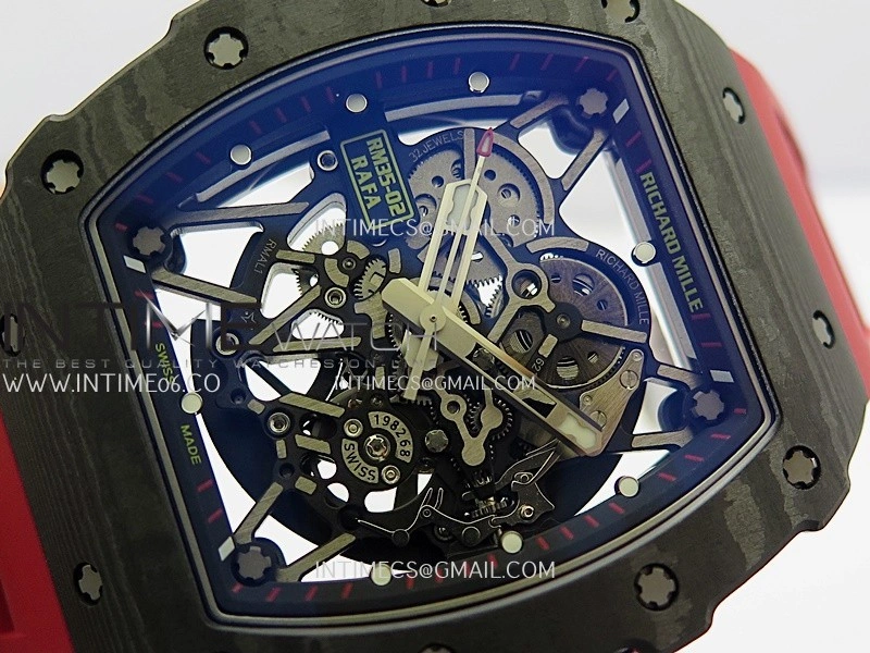 RM035-02 Real Black NTPT ZF 1:1 Best Edition Skeleton Dial On Red Rubber Strap Real Super Clone RMAL1 V7