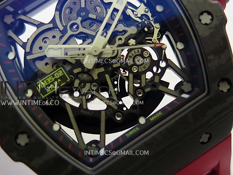 RM035-02 Real Black NTPT ZF 1:1 Best Edition Skeleton Dial On Red Rubber Strap Real Super Clone RMAL1 V7