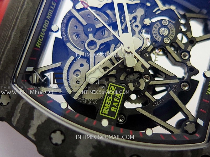 RM035-02 Real Black NTPT ZF 1:1 Best Edition Skeleton Dial On Red Rubber Strap Real Super Clone RMAL1 V7