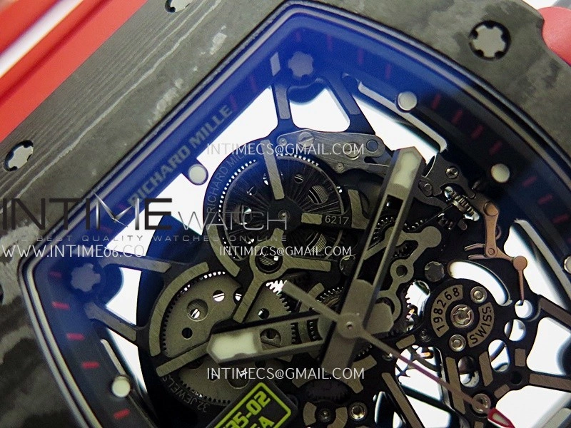 RM035-02 Real Black NTPT ZF 1:1 Best Edition Skeleton Dial On Red Rubber Strap Real Super Clone RMAL1 V7