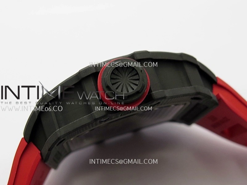 RM035-02 Real Black NTPT ZF 1:1 Best Edition Skeleton Dial On Red Rubber Strap Real Super Clone RMAL1 V7