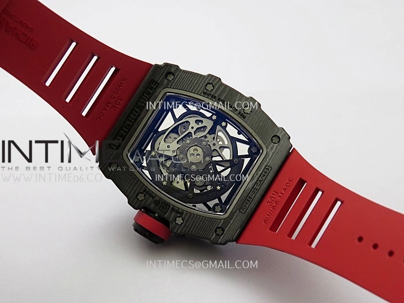 RM035-02 Real Black NTPT ZF 1:1 Best Edition Skeleton Dial On Red Rubber Strap Real Super Clone RMAL1 V7