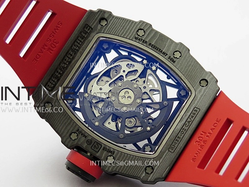 RM035-02 Real Black NTPT ZF 1:1 Best Edition Skeleton Dial On Red Rubber Strap Real Super Clone RMAL1 V7