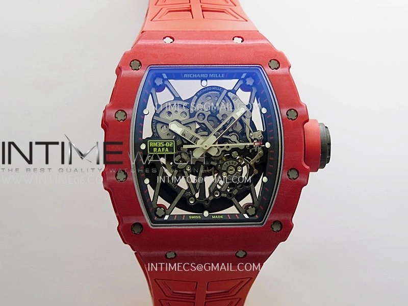 RM035-02 Real Red NTPT ZF 1:1 Best Edition Skeleton Dial On Red Rubber Strap Real Super Clone RMAL1 V7