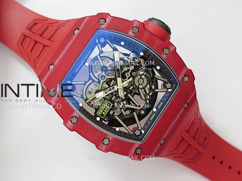 RM035-02 Real Red NTPT ZF 1:1 Best Edition Skeleton Dial On Red Rubber Strap Real Super Clone RMAL1 V7