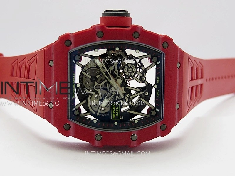 RM035-02 Real Red NTPT ZF 1:1 Best Edition Skeleton Dial On Red Rubber Strap Real Super Clone RMAL1 V7