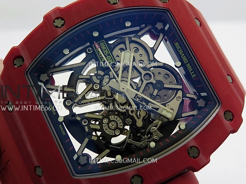 RM035-02 Real Red NTPT ZF 1:1 Best Edition Skeleton Dial On Red Rubber Strap Real Super Clone RMAL1 V7