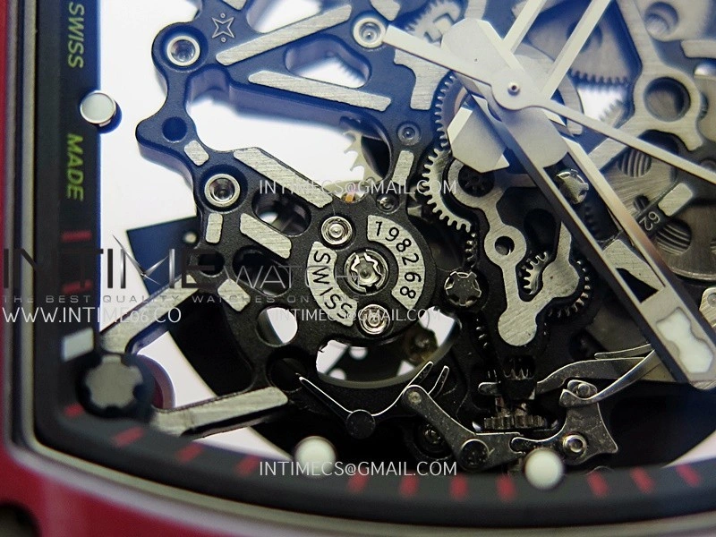 RM035-02 Real Red NTPT ZF 1:1 Best Edition Skeleton Dial On Red Rubber Strap Real Super Clone RMAL1 V7