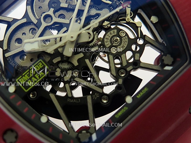 RM035-02 Real Red NTPT ZF 1:1 Best Edition Skeleton Dial On Red Rubber Strap Real Super Clone RMAL1 V7