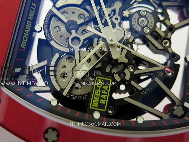RM035-02 Real Red NTPT ZF 1:1 Best Edition Skeleton Dial On Red Rubber Strap Real Super Clone RMAL1 V7