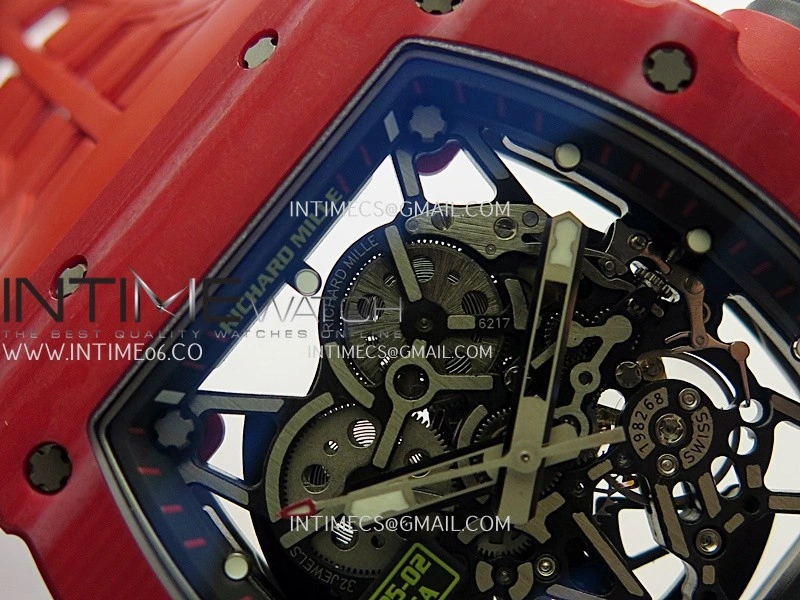 RM035-02 Real Red NTPT ZF 1:1 Best Edition Skeleton Dial On Red Rubber Strap Real Super Clone RMAL1 V7