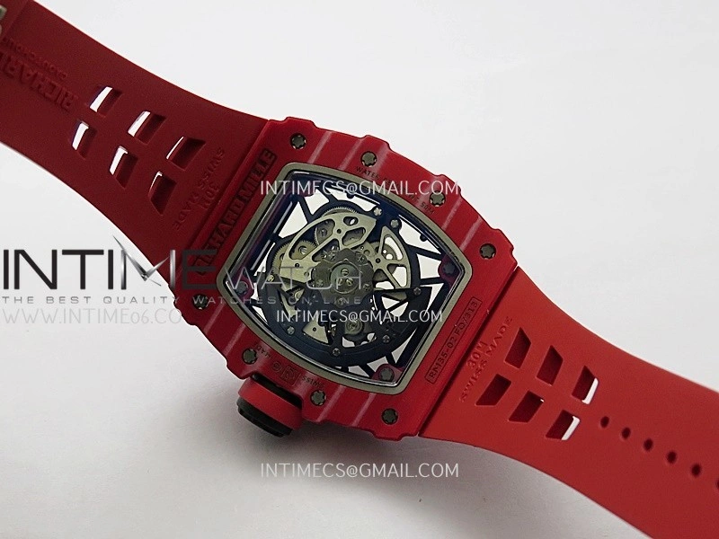 RM035-02 Real Red NTPT ZF 1:1 Best Edition Skeleton Dial On Red Rubber Strap Real Super Clone RMAL1 V7