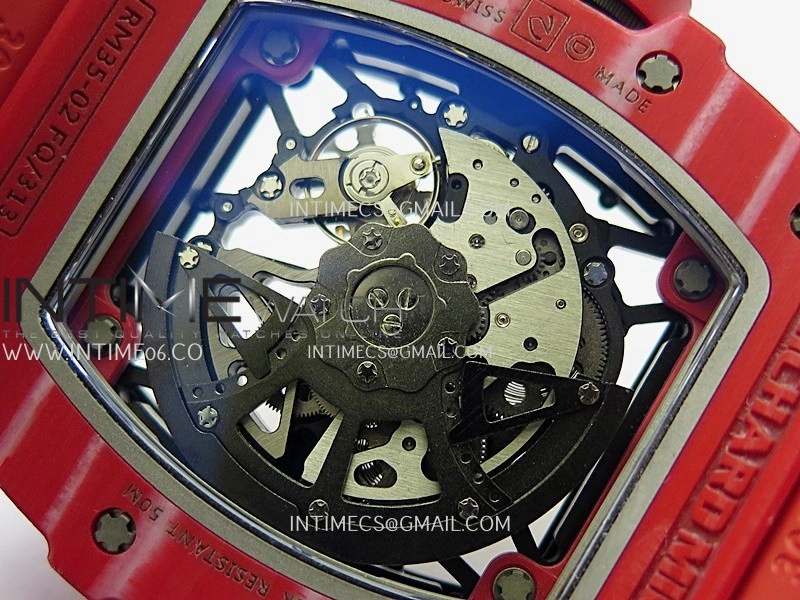 RM035-02 Real Red NTPT ZF 1:1 Best Edition Skeleton Dial On Red Rubber Strap Real Super Clone RMAL1 V7