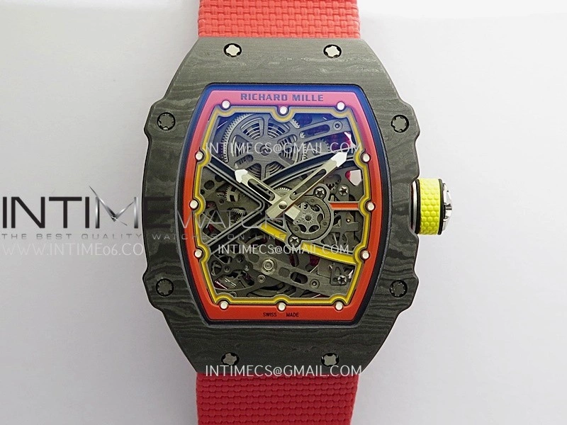 RM67-02 Alexander Black NTPT Umi Office 1:1 Black Red Yellow Skeleton Dial On Red Nylon Strap CRMA7 Clone V2