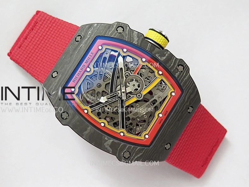RM67-02 Alexander Black NTPT Umi Office 1:1 Black Red Yellow Skeleton Dial On Red Nylon Strap CRMA7 Clone V2