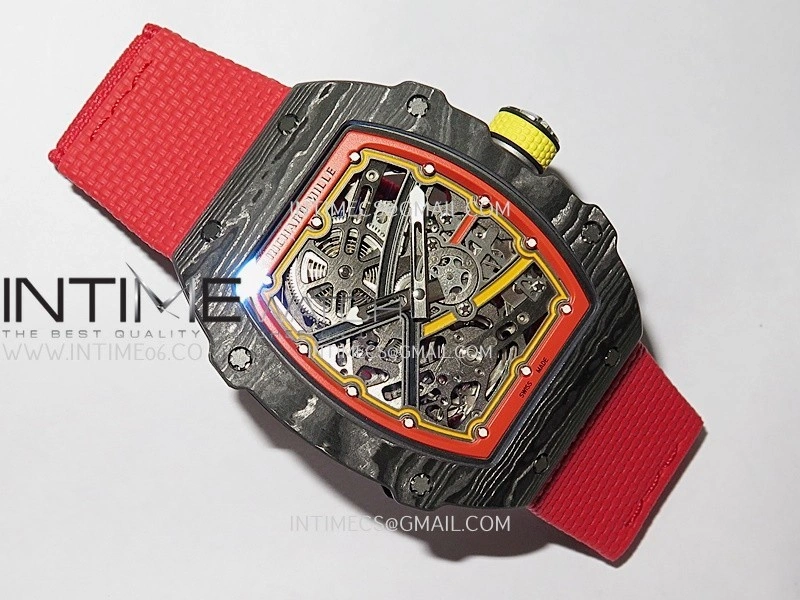 RM67-02 Alexander Black NTPT Umi Office 1:1 Black Red Yellow Skeleton Dial On Red Nylon Strap CRMA7 Clone V2