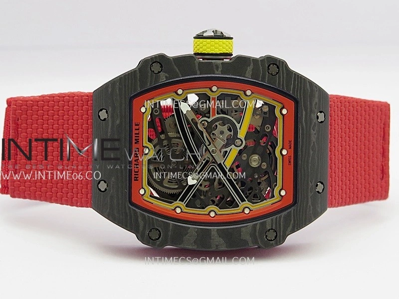 RM67-02 Alexander Black NTPT Umi Office 1:1 Black Red Yellow Skeleton Dial On Red Nylon Strap CRMA7 Clone V2