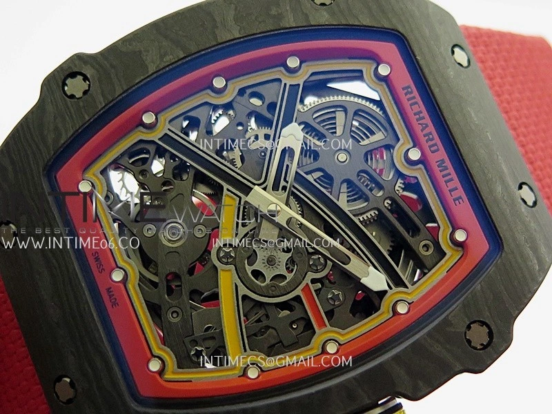 RM67-02 Alexander Black NTPT Umi Office 1:1 Black Red Yellow Skeleton Dial On Red Nylon Strap CRMA7 Clone V2