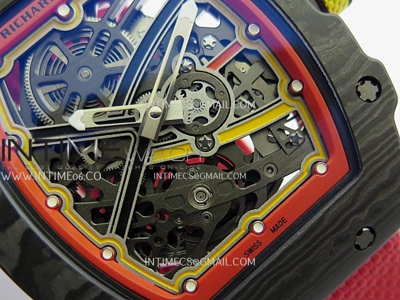 RM67-02 Alexander Black NTPT Umi Office 1:1 Black Red Yellow Skeleton Dial On Red Nylon Strap CRMA7 Clone V2