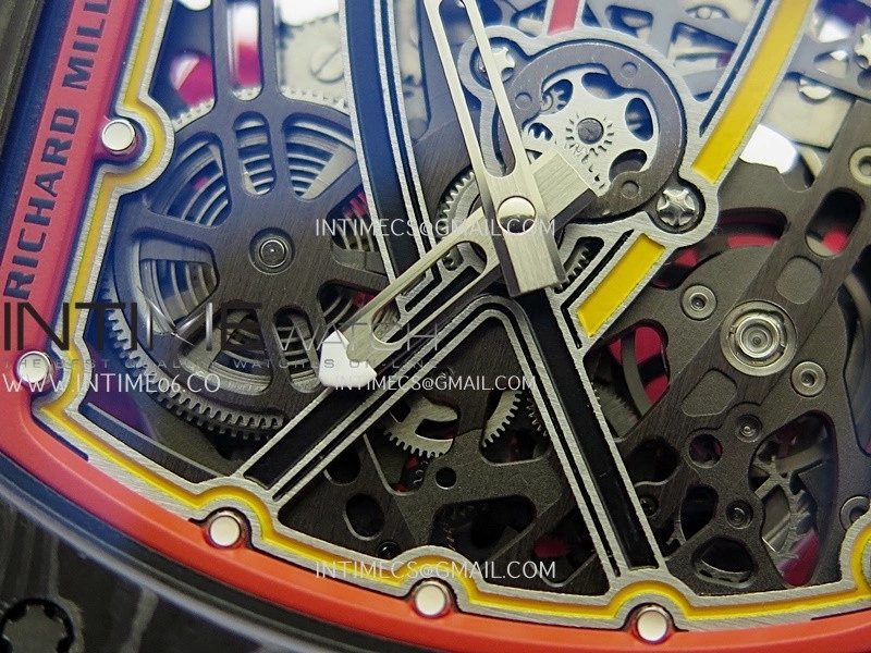 RM67-02 Alexander Black NTPT Umi Office 1:1 Black Red Yellow Skeleton Dial On Red Nylon Strap CRMA7 Clone V2