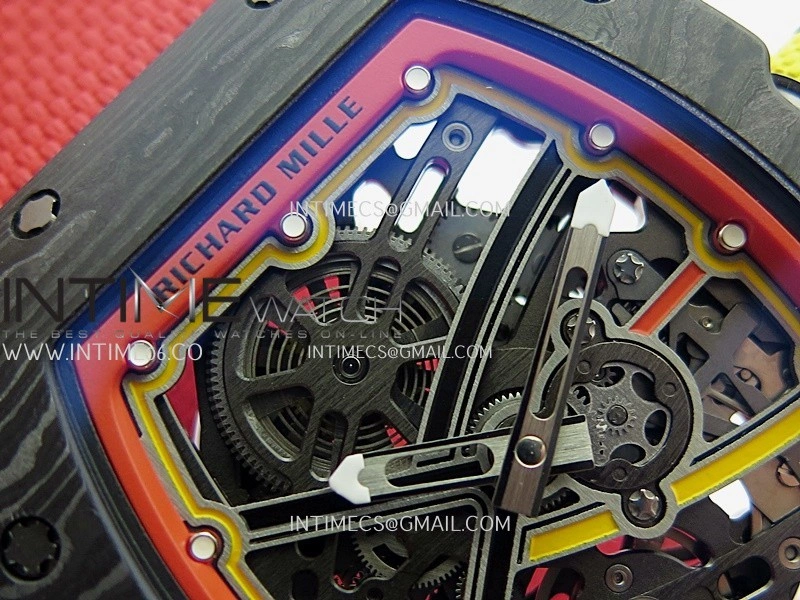RM67-02 Alexander Black NTPT Umi Office 1:1 Black Red Yellow Skeleton Dial On Red Nylon Strap CRMA7 Clone V2