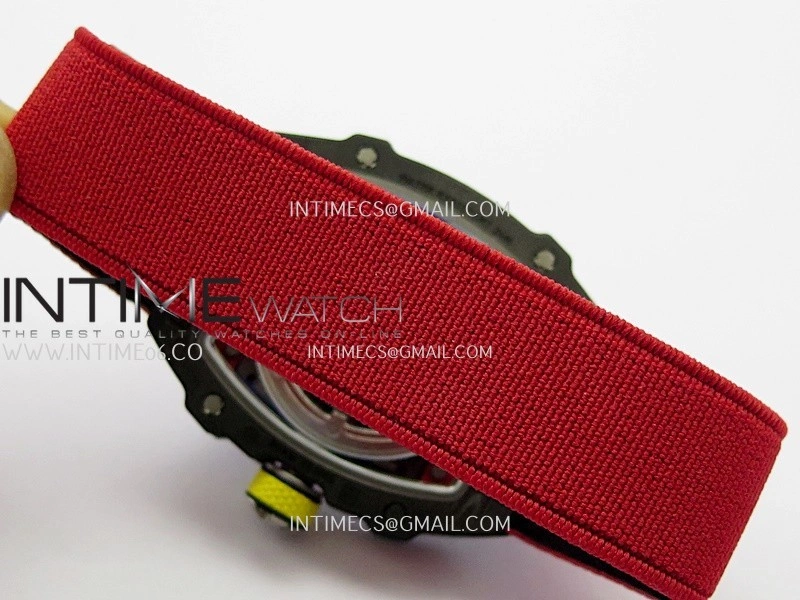 RM67-02 Alexander Black NTPT Umi Office 1:1 Black Red Yellow Skeleton Dial On Red Nylon Strap CRMA7 Clone V2