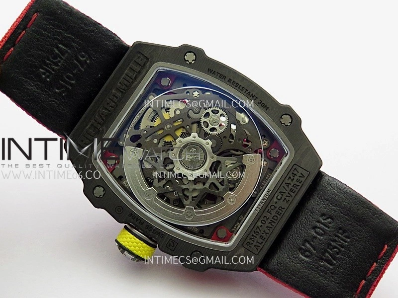 RM67-02 Alexander Black NTPT Umi Office 1:1 Black Red Yellow Skeleton Dial On Red Nylon Strap CRMA7 Clone V2