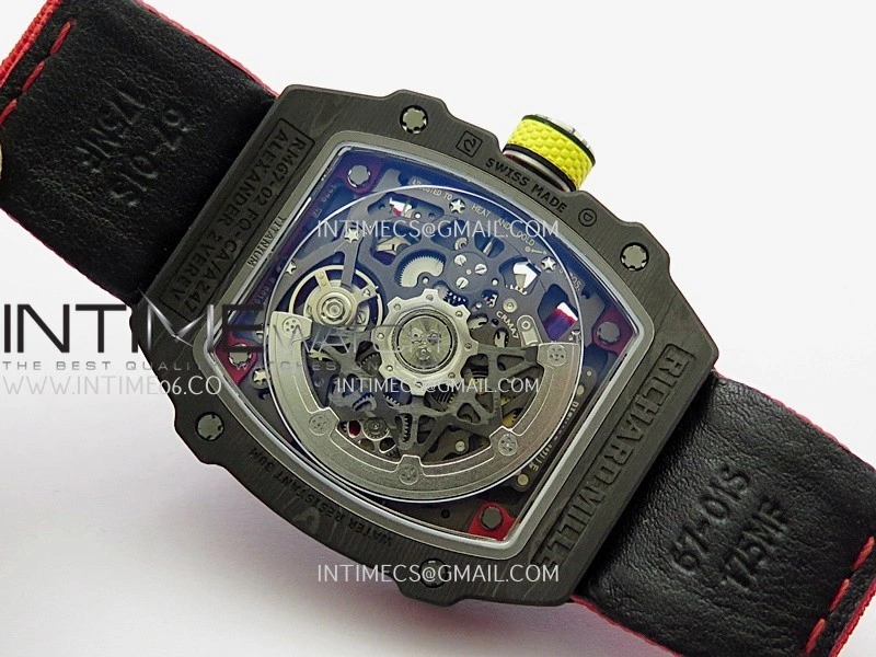 RM67-02 Alexander Black NTPT Umi Office 1:1 Black Red Yellow Skeleton Dial On Red Nylon Strap CRMA7 Clone V2