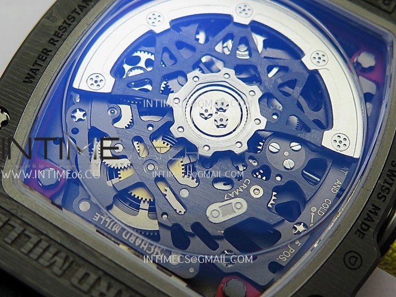RM67-02 Alexander Black NTPT Umi Office 1:1 Black Red Yellow Skeleton Dial On Red Nylon Strap CRMA7 Clone V2
