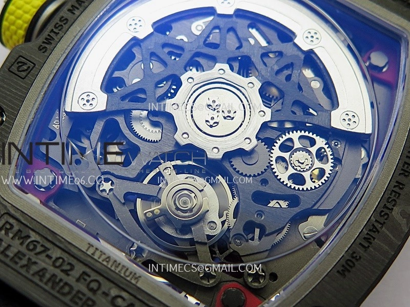 RM67-02 Alexander Black NTPT Umi Office 1:1 Black Red Yellow Skeleton Dial On Red Nylon Strap CRMA7 Clone V2