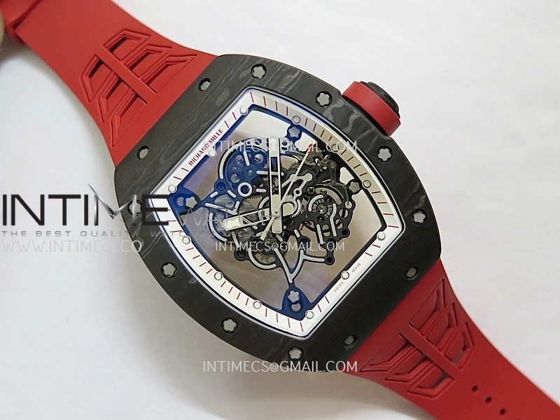 RM055 White Inner Bezel Red Crown NTPT ZF 1:1 Best Edition Skeleton Dial On Red Shark Rubber Strap RMUL2 Super Clone