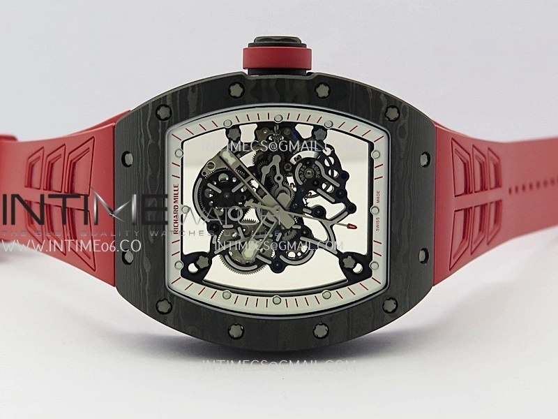 RM055 White Inner Bezel Red Crown NTPT ZF 1:1 Best Edition Skeleton Dial On Red Shark Rubber Strap RMUL2 Super Clone