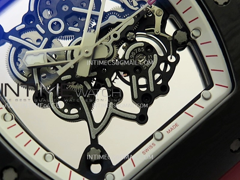 RM055 White Inner Bezel Red Crown NTPT ZF 1:1 Best Edition Skeleton Dial On Red Shark Rubber Strap RMUL2 Super Clone