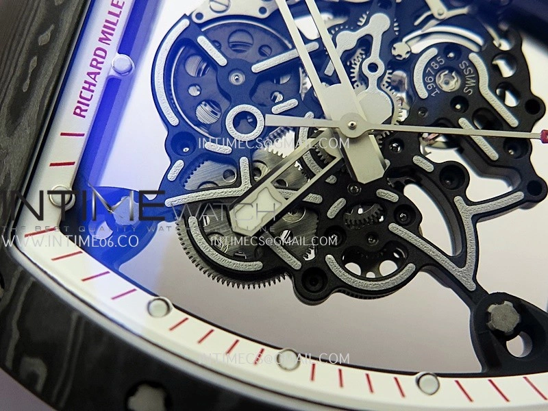 RM055 White Inner Bezel Red Crown NTPT ZF 1:1 Best Edition Skeleton Dial On Red Shark Rubber Strap RMUL2 Super Clone
